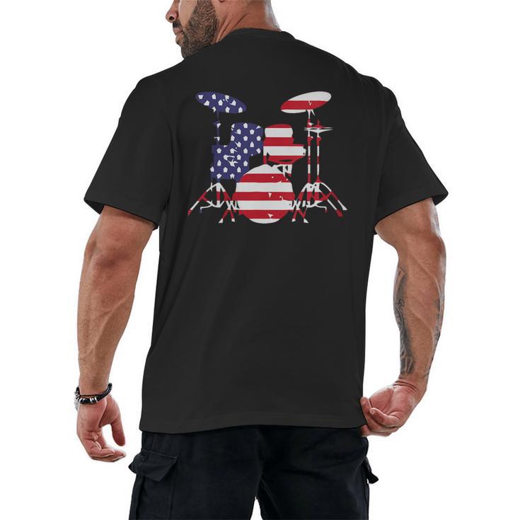 Women's American Flag Drum Kit Patriotic US Drum Art Men's Back Print T-Shirt