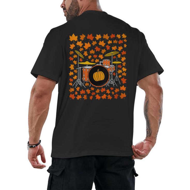 Women's Drum Kit With Leaves Fall Drummer Autumn Musician Men's Back Print T-Shirt