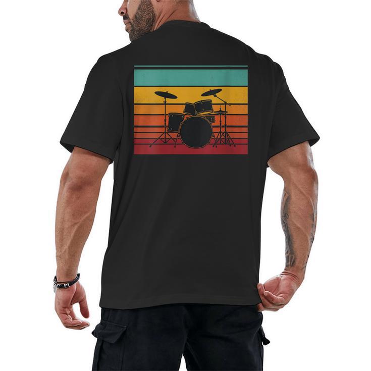Women's Retro Drum Kit Silhouette With Color Stripes Men's Back Print T-Shirt