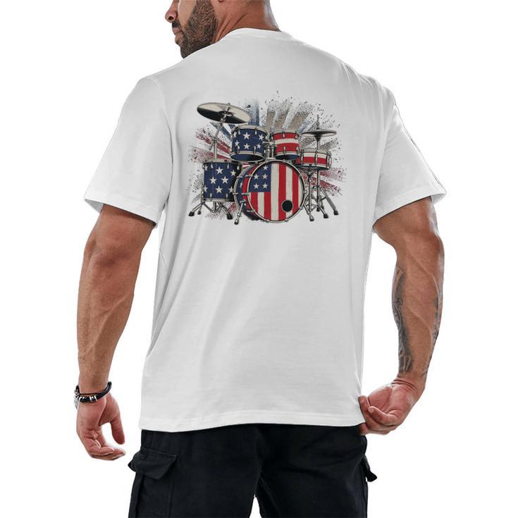 Drum Kit With American Flag Graphic For Musicians Men's Back Print T-Shirt