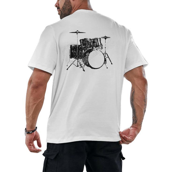 Drum Kit Drummer Band Musical Instrument Rock Music Raglan Baseball Tee Men's Back Print T-Shirt