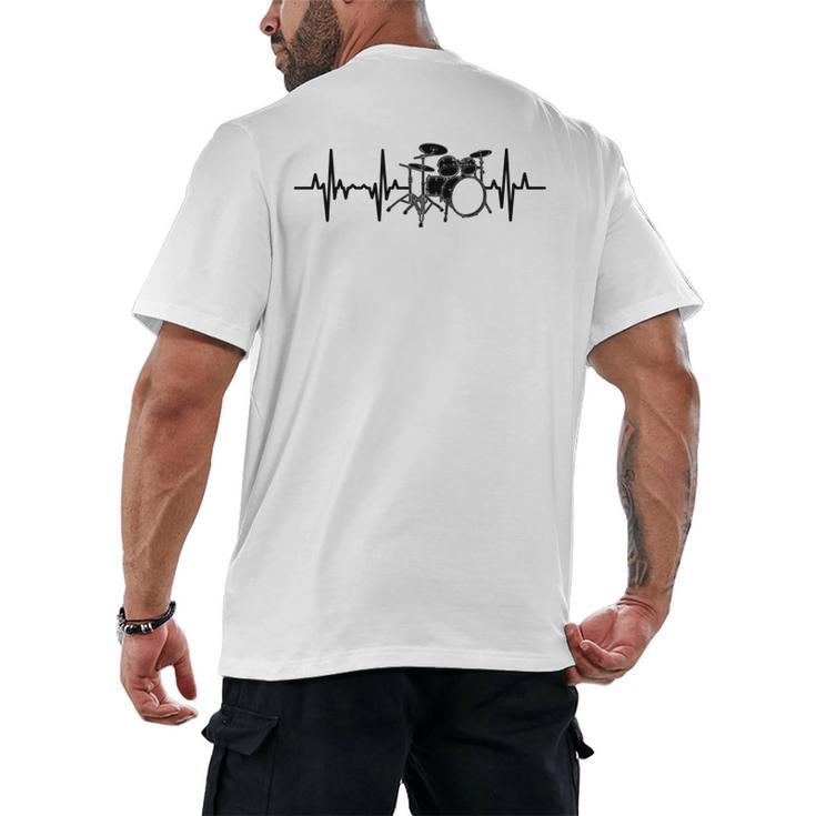 Drum Kit Pulse Line Rock Artist Drum Set Men's Back Print T-Shirt