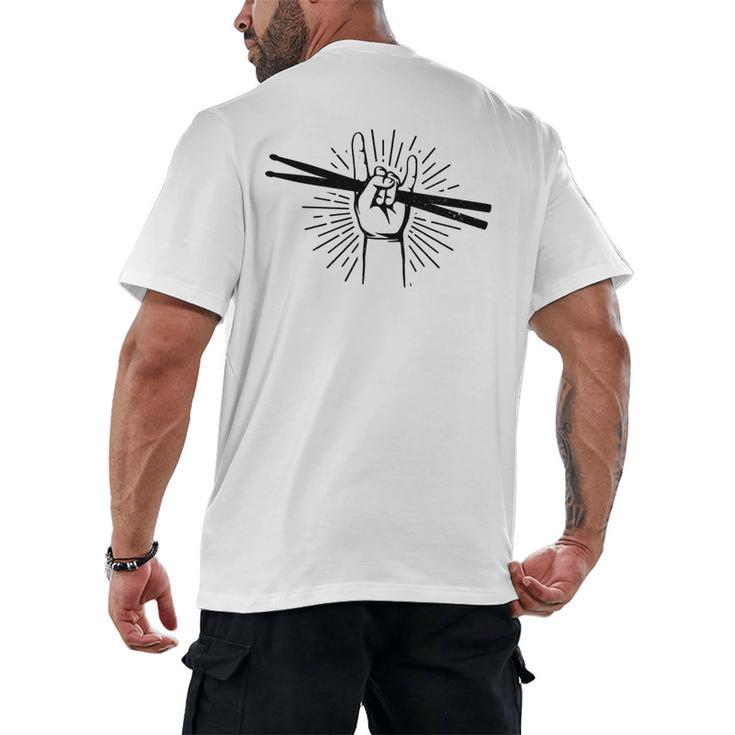 Drummer Drum Kit Rock & Roll Music Drummer Men's Back Print T-Shirt