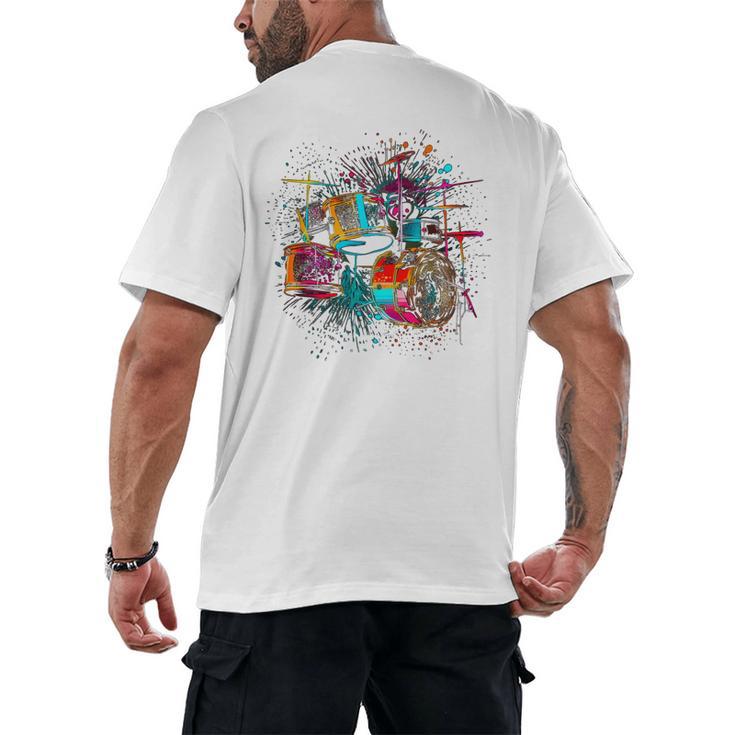 Drums Pop Art Drummer Drum Kit Men's Back Print T-Shirt