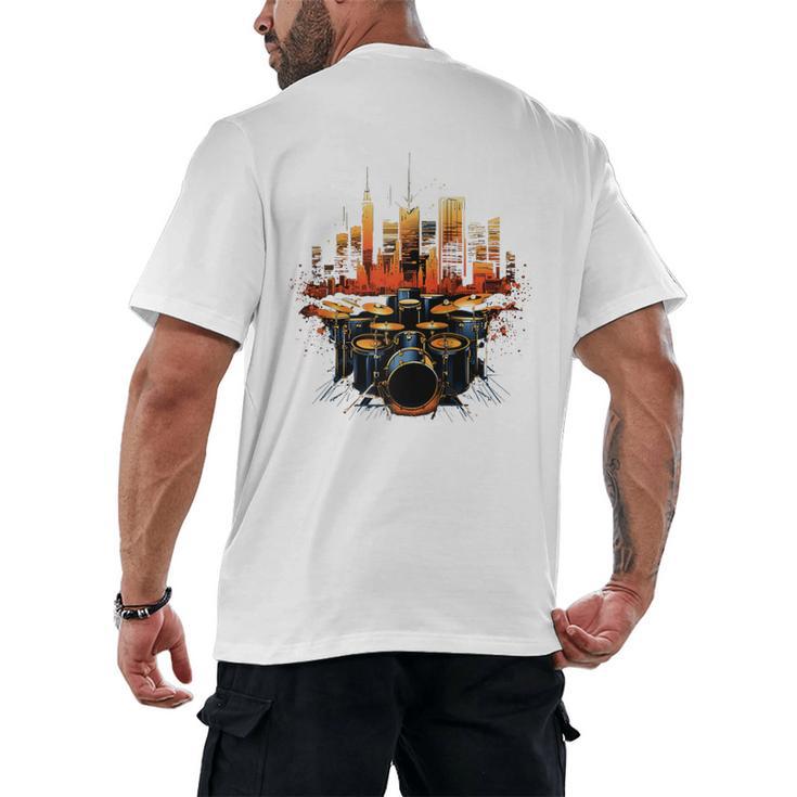 Drumset Drum Kit Music Drummer Drumming Raglan Baseball Tee Men's Back Print T-Shirt