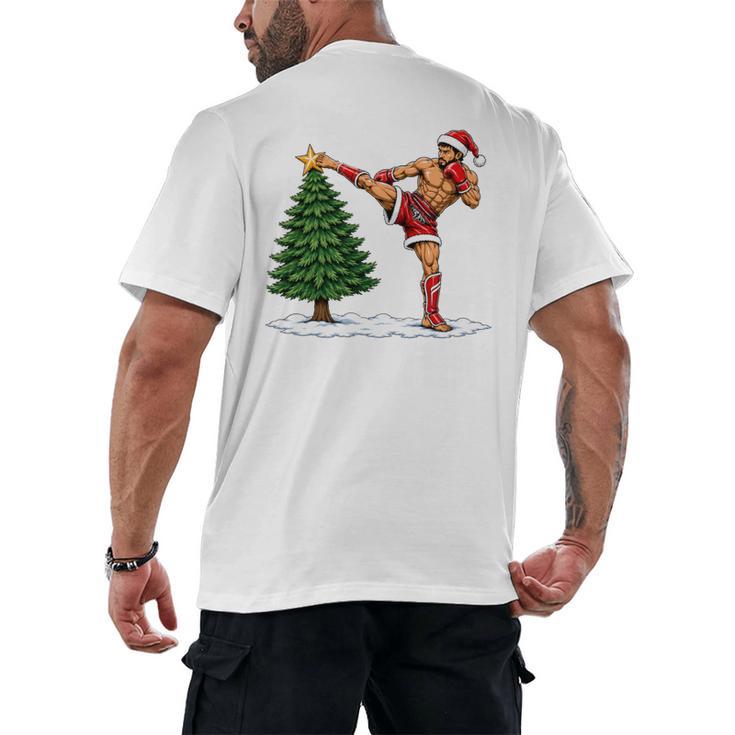 Festive Muay Thai Santa Christmas Men's Back Print T-Shirt