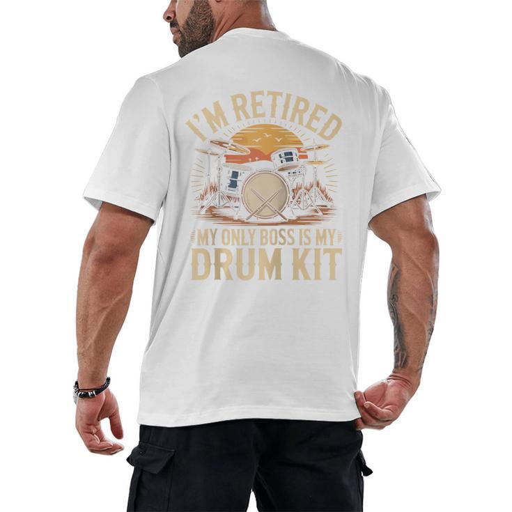 I'm Retired My Only Boss Is My Drum Kit Drums Drummer Raglan Baseball Tee Men's Back Print T-Shirt