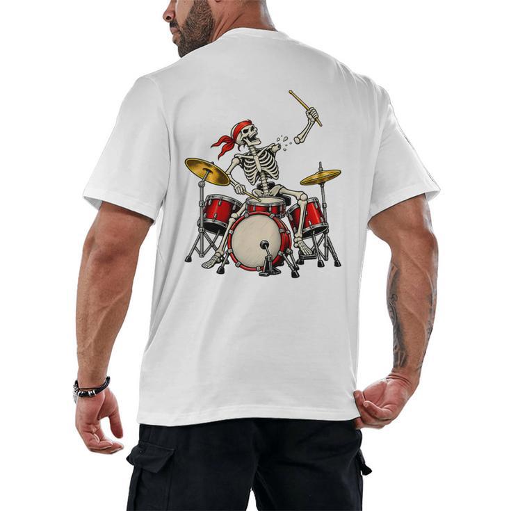 Skeleton Drummer Skull Drum Kit Halloween Raglan Baseball Tee Men's Back Print T-Shirt
