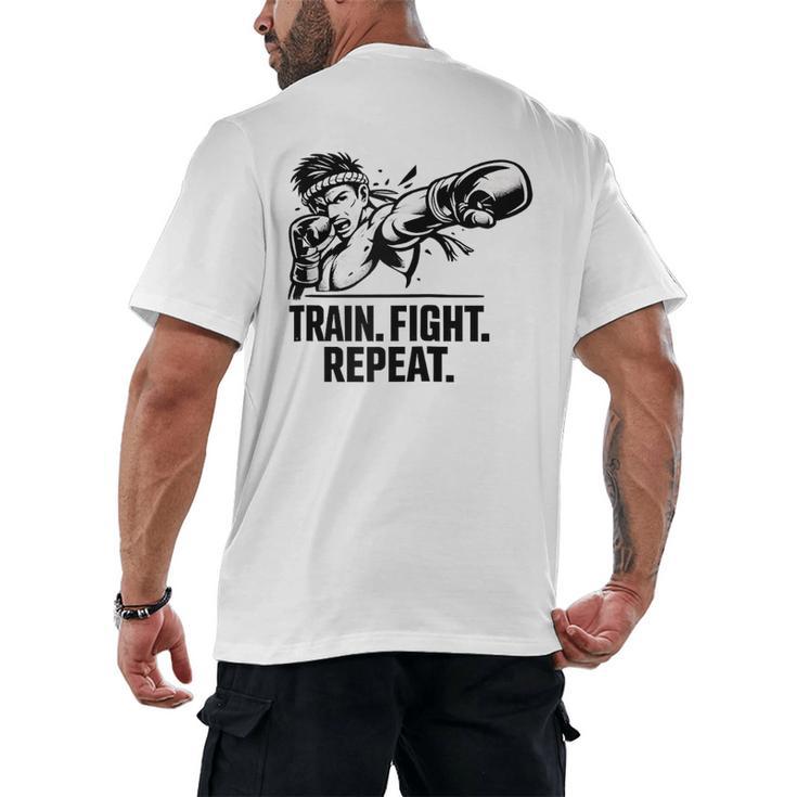 Train Fight Repeat Nak Muay Thai Boxing Fighter Raglan Baseball Tee Men's Back Print T-Shirt