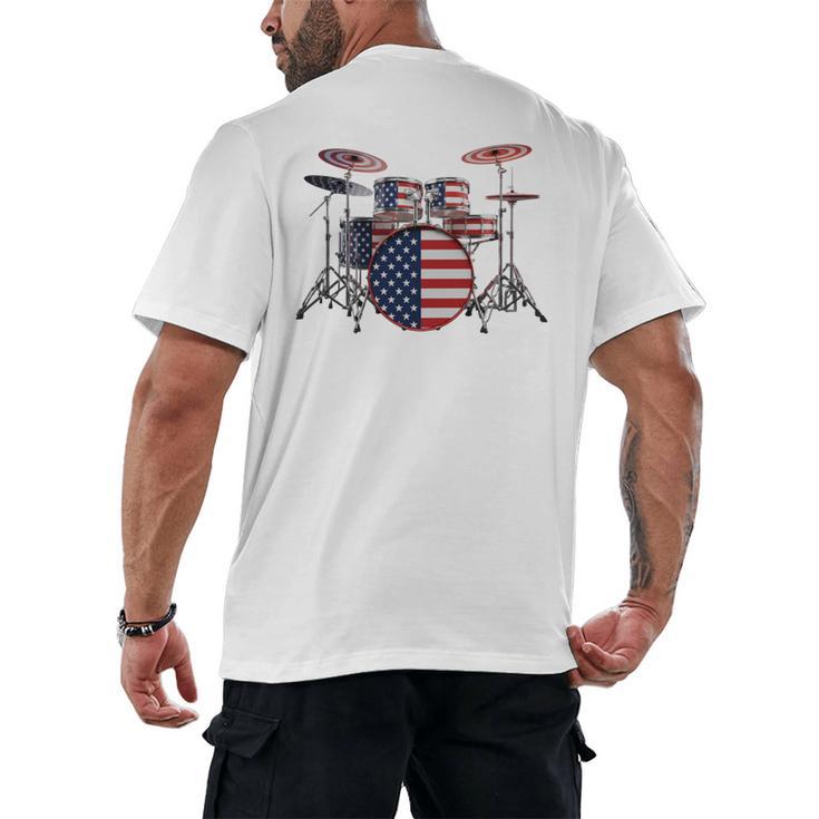 USA Patriotic Drum Kit American Flag Drum Set Men's Back Print T-Shirt