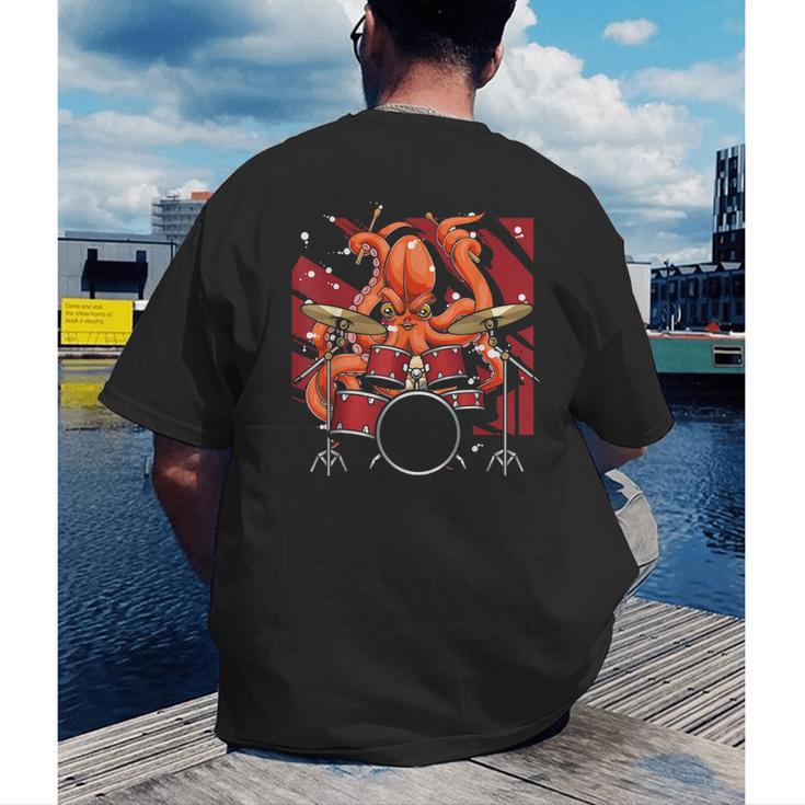 Animal Octopus Musician Drum Kit Octopus Drummer Men's Back Print T-Shirt Animal Octopus Musician Drum Kit Octopus Drummer Men's Back Print T-Shirt