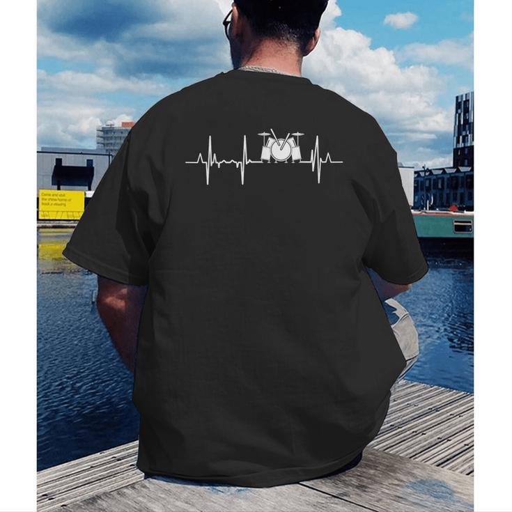 Drum Kit Cardiogram Drum Musician ECG Men's Back Print T-Shirt Drum Kit Cardiogram Drum Musician ECG Men's Back Print T-Shirt