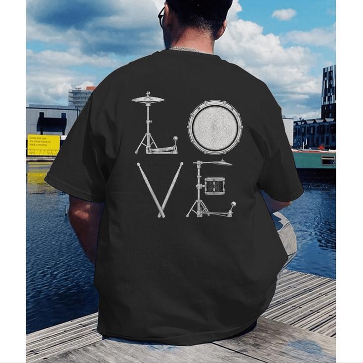 Drum Kit Love Illustration For Music Enthusiasts Men's Back Print T-Shirt Drum Kit Love Illustration For Music Enthusiasts Men's Back Print T-Shirt