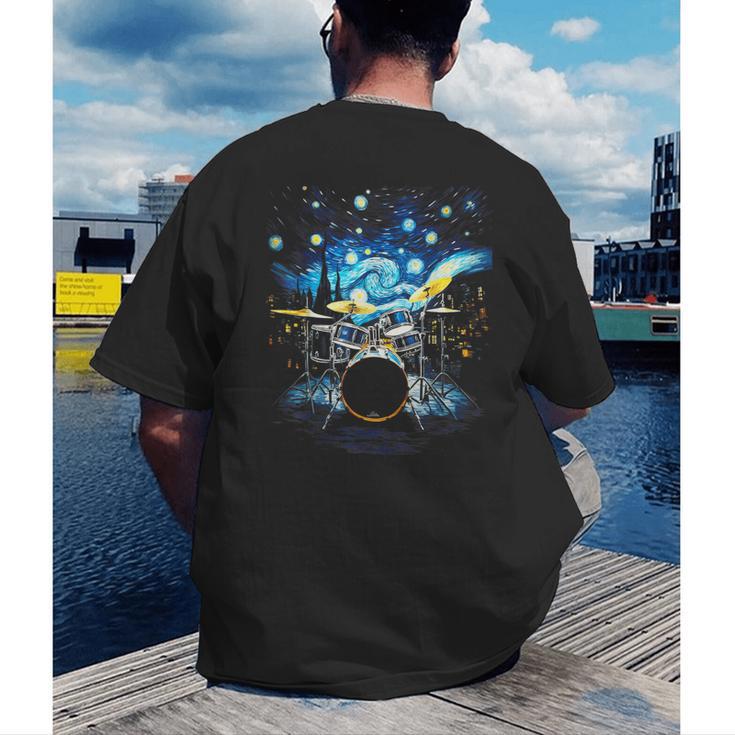 Drum Kit Percussionist Drummer Van Gogh Drums Men's Back Print T-Shirt Drum Kit Percussionist Drummer Van Gogh Drums Men's Back Print T-Shirt