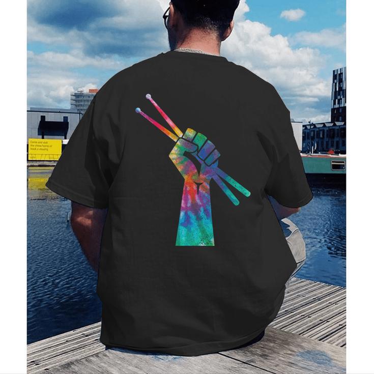 Drummer Drum Kit Tie Dye Hippie Drummer Men's Back Print T-Shirt Drummer Drum Kit Tie Dye Hippie Drummer Men's Back Print T-Shirt