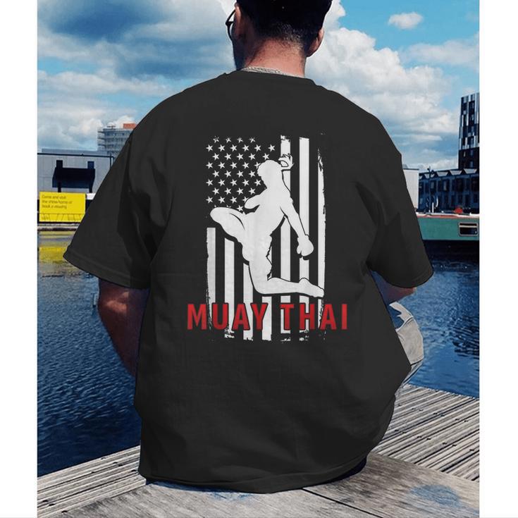 Muay Thai American Flag Fighter Patriotic Men's Back Print T-Shirt