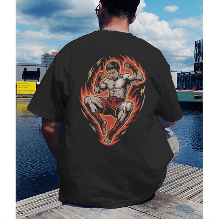 Muay Thai Fighter Teep Push Kick Minimal Line Art Clean Men's Back Print T-Shirt