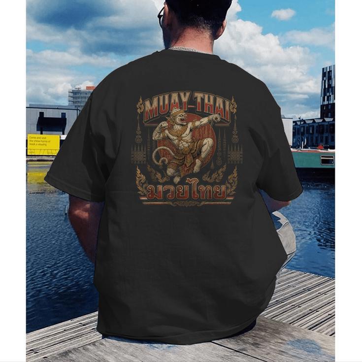 Muay Thai Power Vintage Thai Boxing Warrior Fighter Monkey Men's Back Print T-Shirt Muay Thai Power Vintage Thai Boxing Warrior Fighter Monkey Men's Back Print T-Shirt