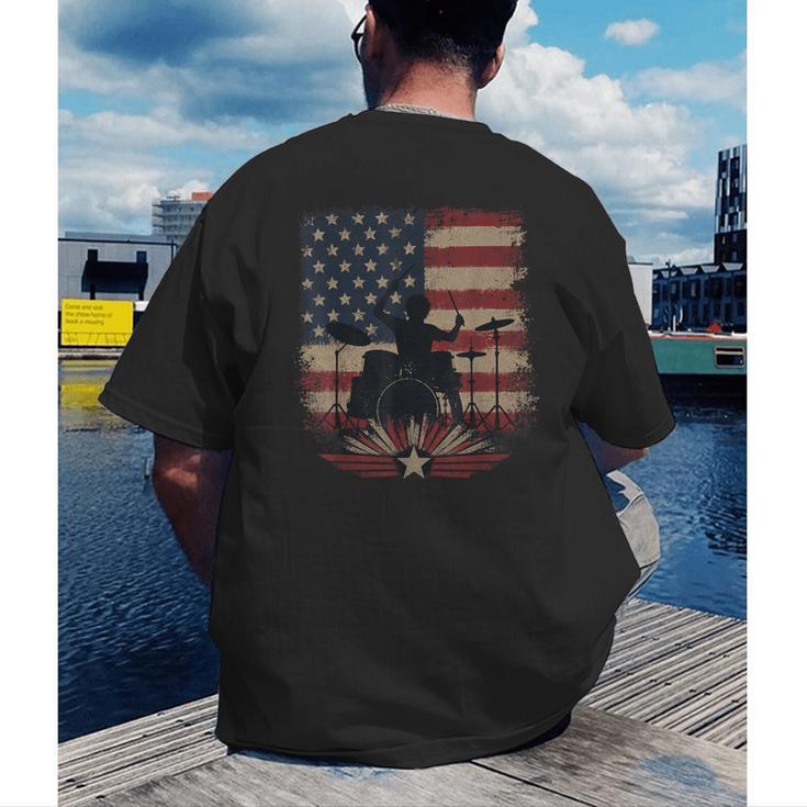 Patriotic Drum Kit Silhouette American Flag Men's Back Print T-Shirt Patriotic Drum Kit Silhouette American Flag Men's Back Print T-Shirt