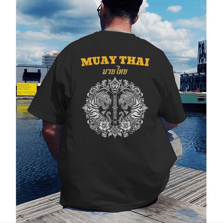 Sak Yant Muay Thai Art Tattoo Twin Tiger Kickboxing Thailand Men's Back Print T-Shirt Sak Yant Muay Thai Art Tattoo Twin Tiger Kickboxing Thailand Men's Back Print T-Shirt