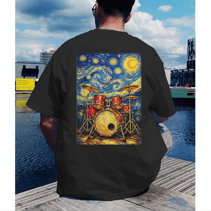 Starry Night Drum Kit Van Gogh Style Art Men's Back Print T-Shirt Starry Night Drum Kit Van Gogh Style Art Men's Back Print T-Shirt