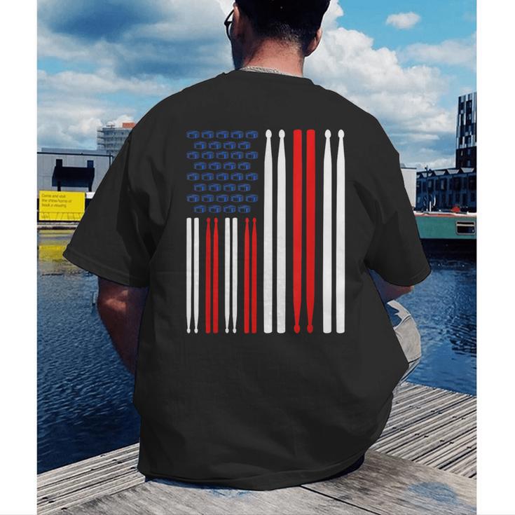 USA Flag Drummer Music Drum Kit Men's Back Print T-Shirt USA Flag Drummer Music Drum Kit Men's Back Print T-Shirt