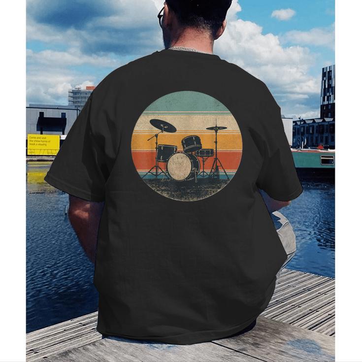 Vintage Drum Kit Silhouette Retro Music Men's Back Print T-Shirt Vintage Drum Kit Silhouette Retro Music Men's Back Print T-Shirt
