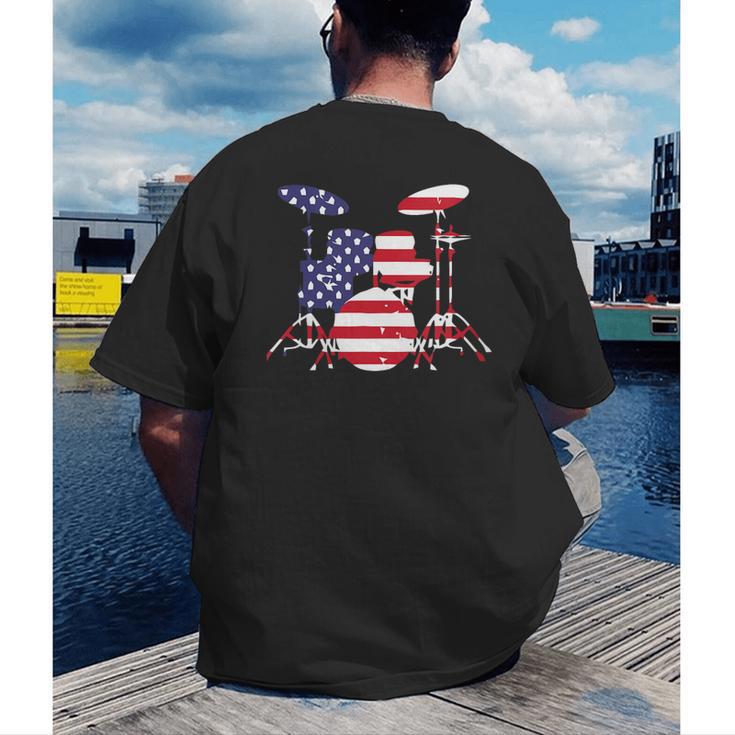 Women's American Flag Drum Kit Patriotic US Drum Art Men's Back Print T-Shirt Women's American Flag Drum Kit Patriotic US Drum Art Men's Back Print T-Shirt