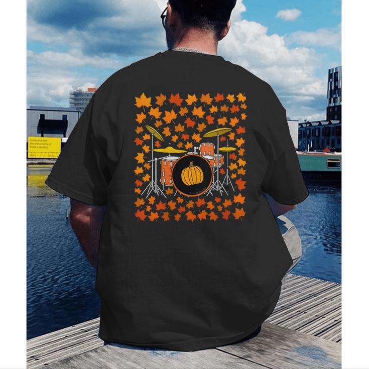 Women's Drum Kit With Leaves Fall Drummer Autumn Musician Men's Back Print T-Shirt Women's Drum Kit With Leaves Fall Drummer Autumn Musician Men's Back Print T-Shirt
