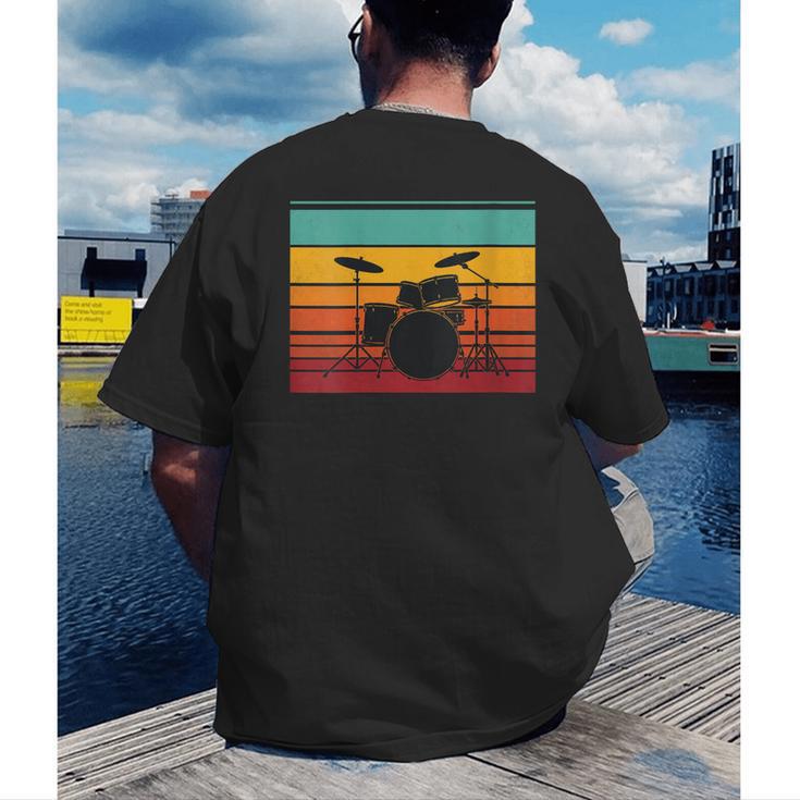 Women's Retro Drum Kit Silhouette With Color Stripes Men's Back Print T-Shirt Women's Retro Drum Kit Silhouette With Color Stripes Men's Back Print T-Shirt