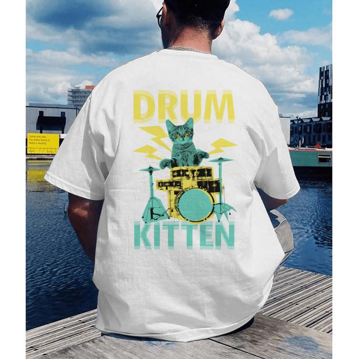 Cute Drummer Cat Drum Kitten Men's Back Print T-Shirt Cute Drummer Cat Drum Kitten Men's Back Print T-Shirt