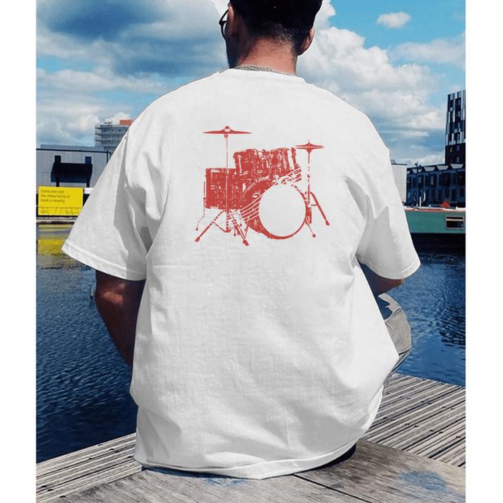 Drum Kit Drummer Band Musical Instrument Rock Music Men's Back Print T-Shirt Drum Kit Drummer Band Musical Instrument Rock Music Men's Back Print T-Shirt