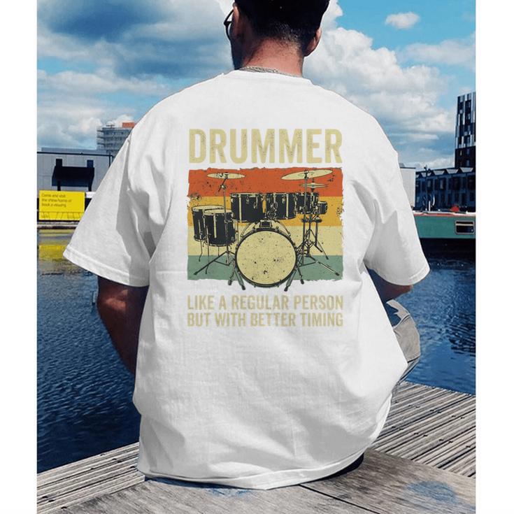 Drummer Better Timing Retro Vintage Sunset Drum Kit Graphic Men's Back Print T-Shirt