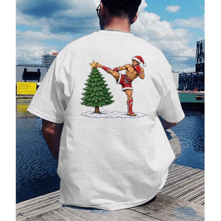 Festive Muay Thai Santa Christmas Men's Back Print T-Shirt