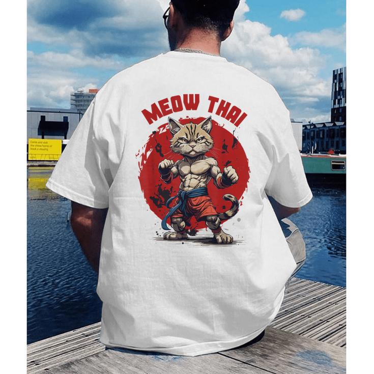 Meow Thai Funny Muay Thai And Cats Lover Men's Back Print T-Shirt