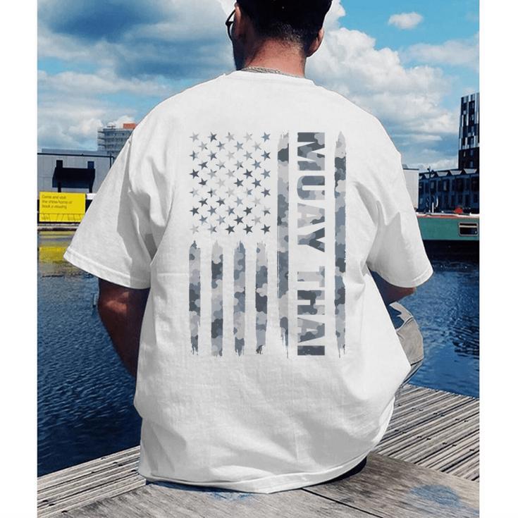 Muay Thai American Flag Camo Military Patriotic Men's Back Print T-Shirt
