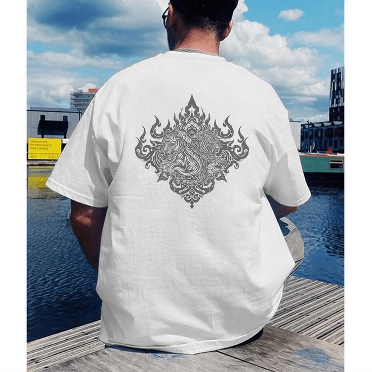 Sak Yant Muay Thai MMA Tattoo Twin Tiger Martial Art Boxing Men's Back Print T-Shirt Sak Yant Muay Thai MMA Tattoo Twin Tiger Martial Art Boxing Men's Back Print T-Shirt