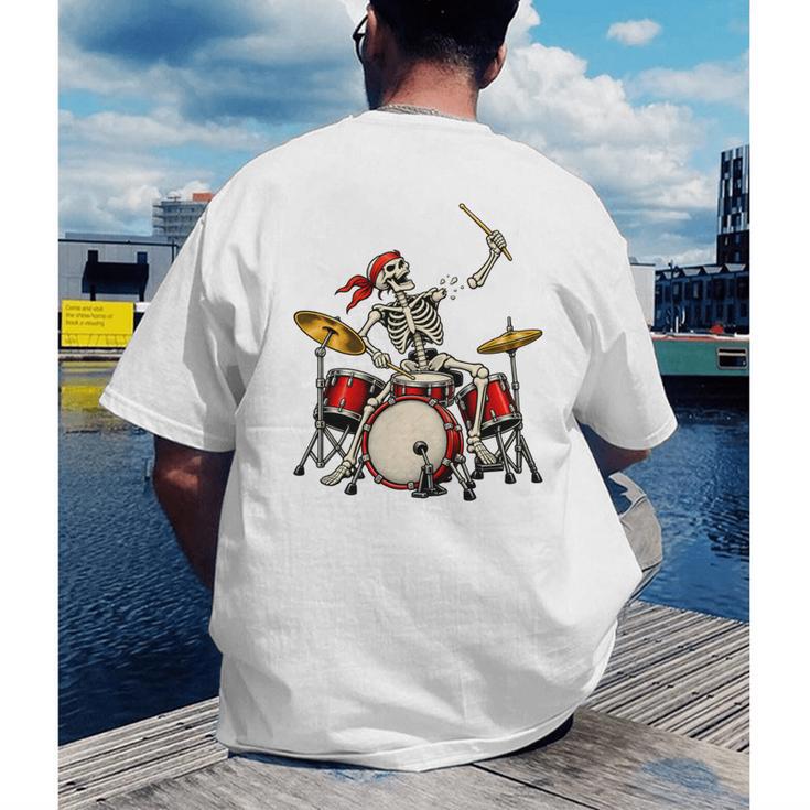 Skeleton Drummer Skull Drum Kit Halloween Men's Back Print T-Shirt Skeleton Drummer Skull Drum Kit Halloween Men's Back Print T-Shirt
