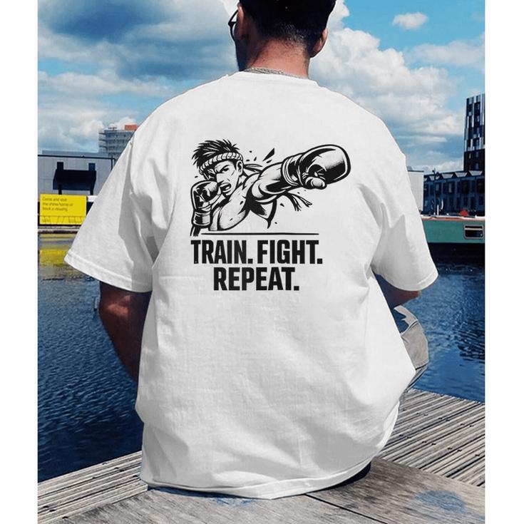 Train Fight Repeat Nak Muay Thai Boxing Fighter Raglan Baseball Tee Men's Back Print T-Shirt Train Fight Repeat Nak Muay Thai Boxing Fighter Raglan Baseball Tee Men's Back Print T-Shirt