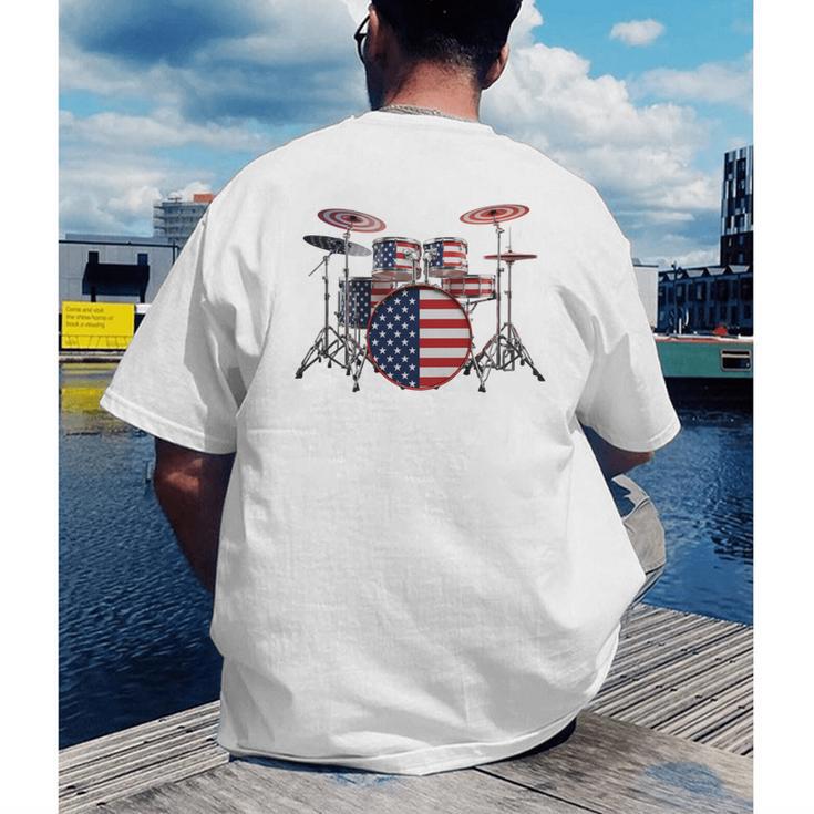 USA Patriotic Drum Kit American Flag Drum Set Men's Back Print T-Shirt USA Patriotic Drum Kit American Flag Drum Set Men's Back Print T-Shirt