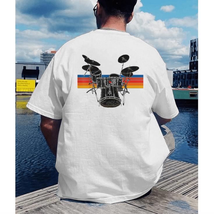 Vintage Drum Kit Drummer Rock Band Drums Men's Back Print T-Shirt Vintage Drum Kit Drummer Rock Band Drums Men's Back Print T-Shirt