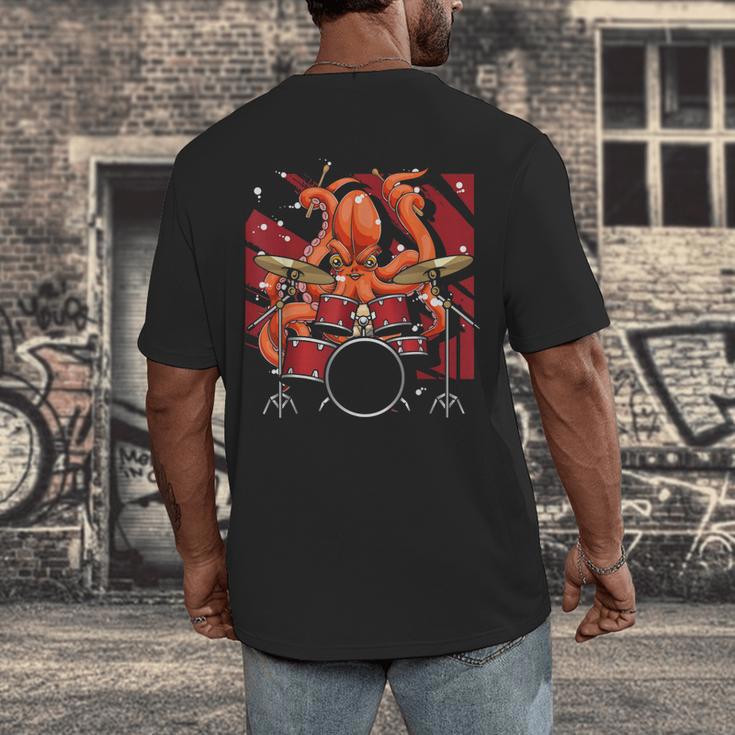 Animal Octopus Musician Drum Kit Octopus Drummer Men's Back Print T-Shirt Animal Octopus Musician Drum Kit Octopus Drummer Men's Back Print T-Shirt