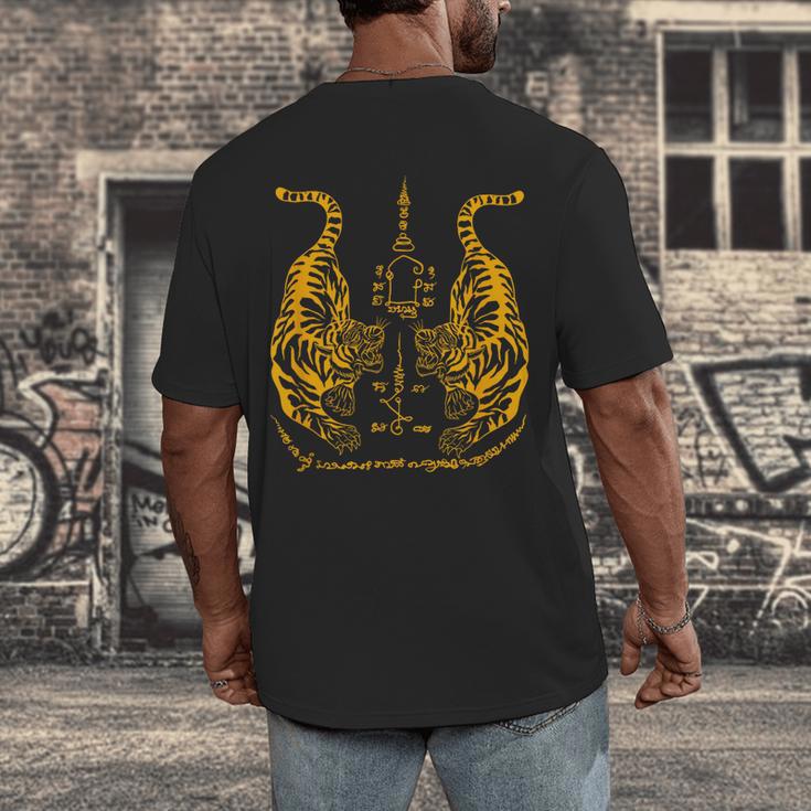 Awesome Orange Double Tiger Muay Thai Sak Yant Men's Back Print T-Shirt