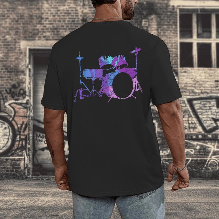 Cool Drum Kit Percussion Vintage Retro Drummer Costume Men's Back Print T-Shirt Cool Drum Kit Percussion Vintage Retro Drummer Costume Men's Back Print T-Shirt