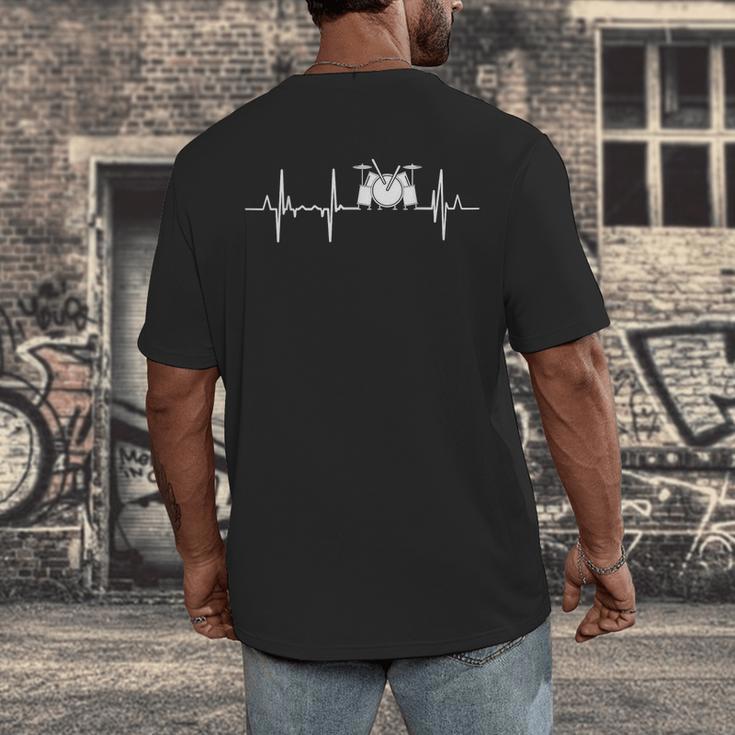 Drum Kit Cardiogram Drum Musician ECG Men's Back Print T-Shirt Drum Kit Cardiogram Drum Musician ECG Men's Back Print T-Shirt