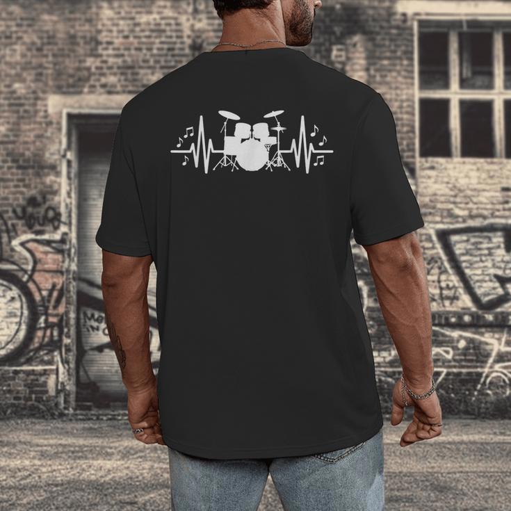 Drum Kit Heartbeat Drummer Music Lover EKG Pulse Set Note Men's Back Print T-Shirt Drum Kit Heartbeat Drummer Music Lover EKG Pulse Set Note Men's Back Print T-Shirt
