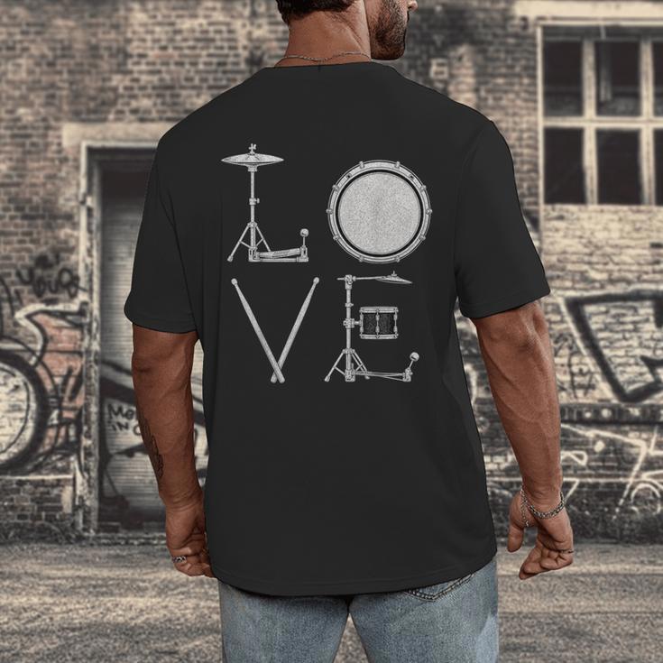 Drum Kit Love Illustration For Music Enthusiasts Men's Back Print T-Shirt Drum Kit Love Illustration For Music Enthusiasts Men's Back Print T-Shirt