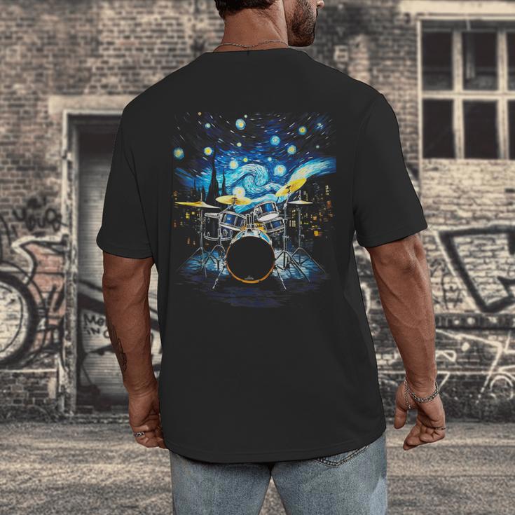 Drum Kit Percussionist Drummer Van Gogh Drums Men's Back Print T-Shirt Drum Kit Percussionist Drummer Van Gogh Drums Men's Back Print T-Shirt