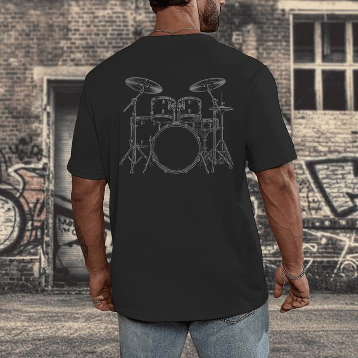 Drum Kit Rock Music Percussion Men's Back Print T-Shirt Drum Kit Rock Music Percussion Men's Back Print T-Shirt