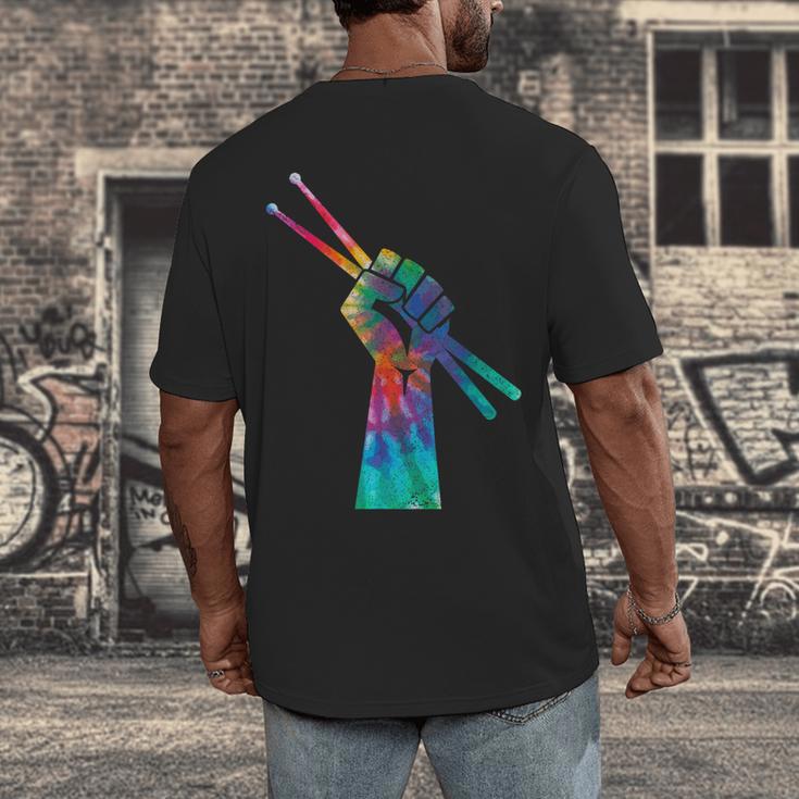 Drummer Drum Kit Tie Dye Hippie Drummer Men's Back Print T-Shirt Drummer Drum Kit Tie Dye Hippie Drummer Men's Back Print T-Shirt